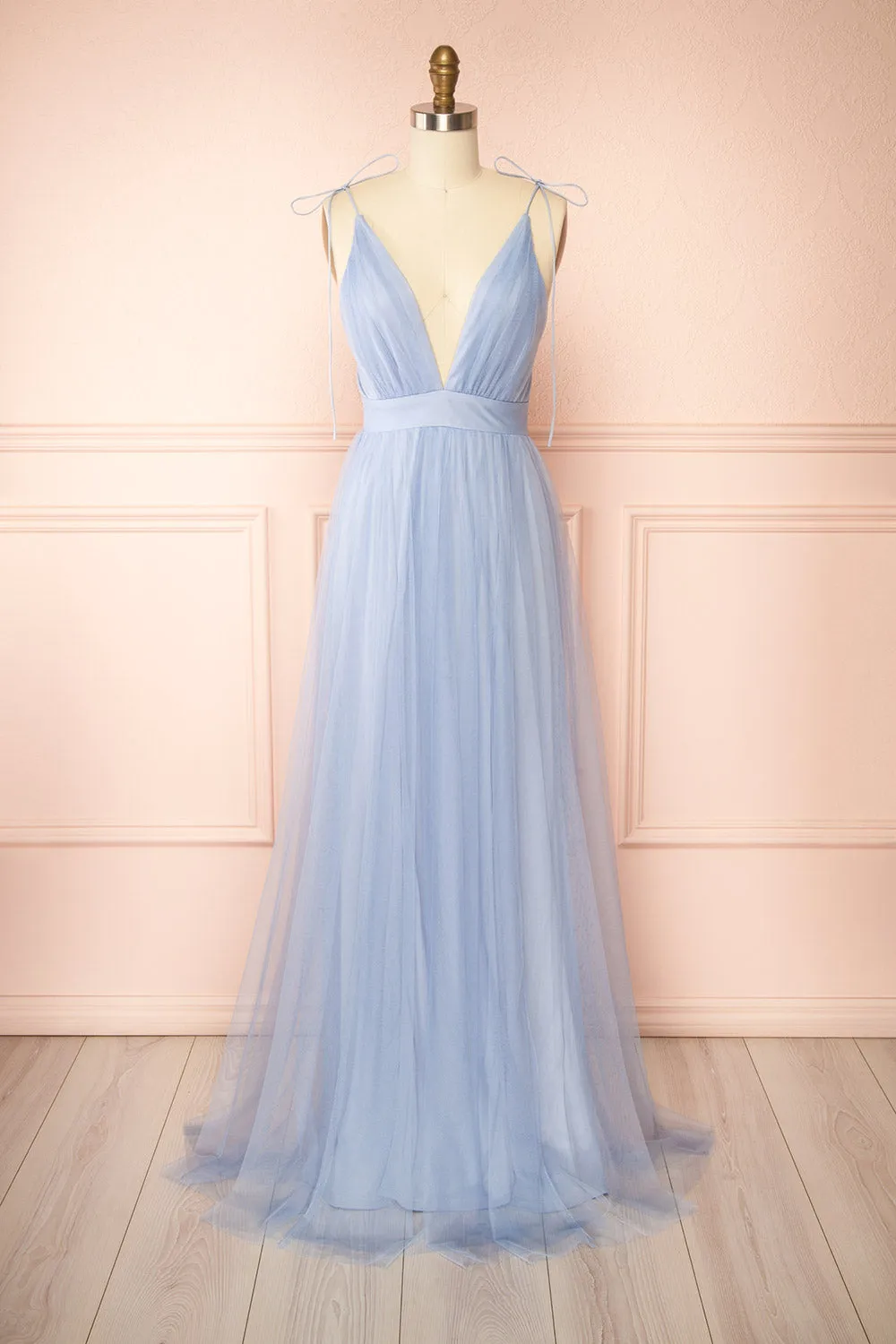 Hyedi Light Blue | Tulle Gown with Plunging Neckline sold by Boutique 1861