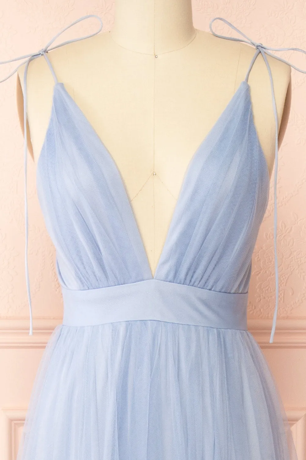 Hyedi Light Blue | Tulle Gown with Plunging Neckline sold by Boutique 1861 product image thumbnail 3