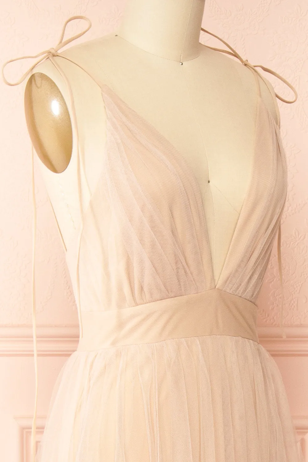Hyedi Beige | Tulle Gown with Plunging Neckline sold by Boutique 1861 product image thumbnail 5