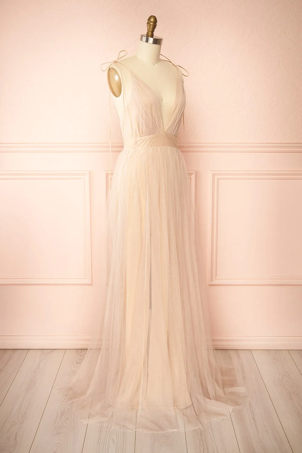 Hyedi Beige | Tulle Gown with Plunging Neckline sold by Boutique 1861 product image thumbnail 4