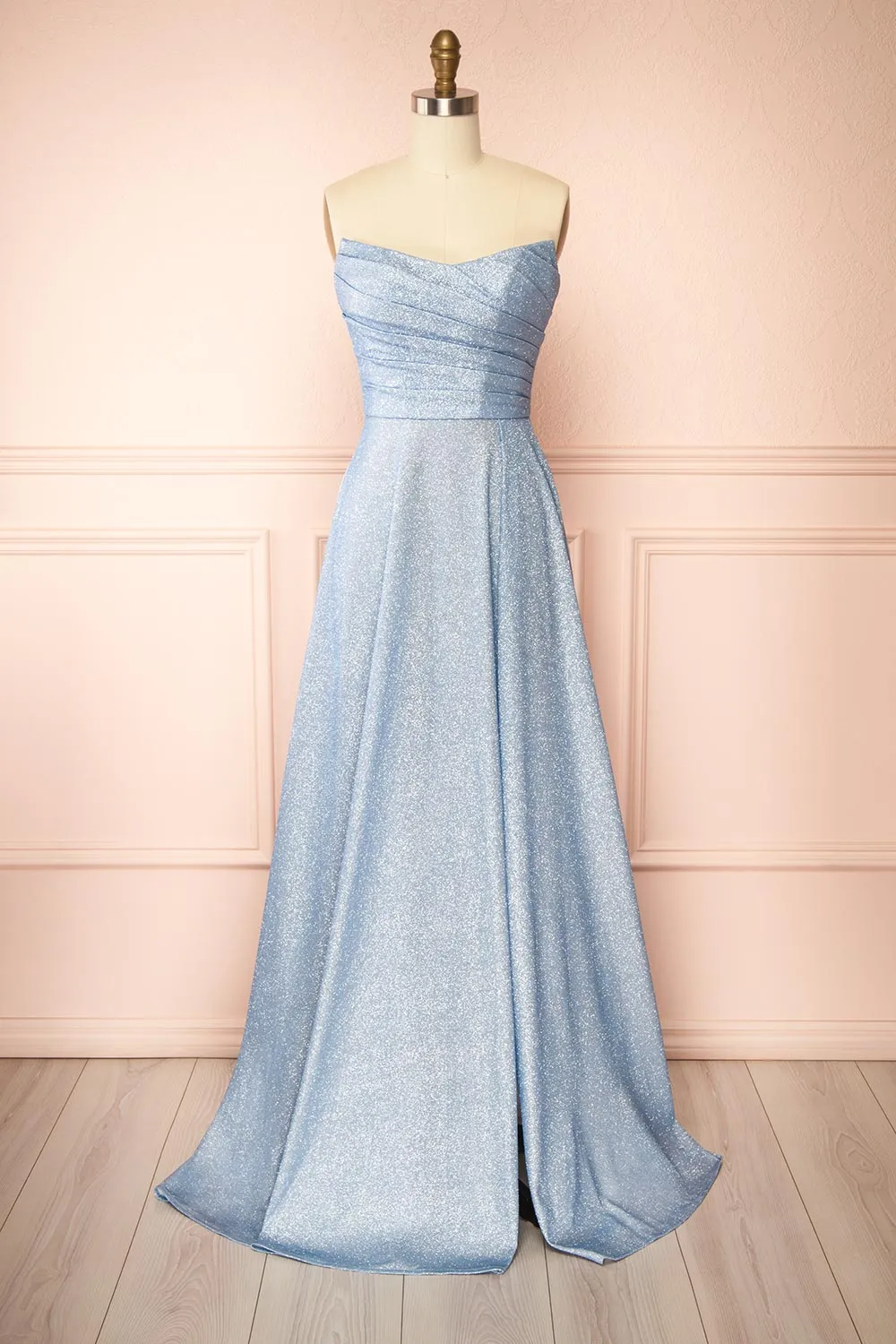 Fitzi Light Blue | Sparkly Strapless Maxi Dress w/ Slit sold by Boutique 1861