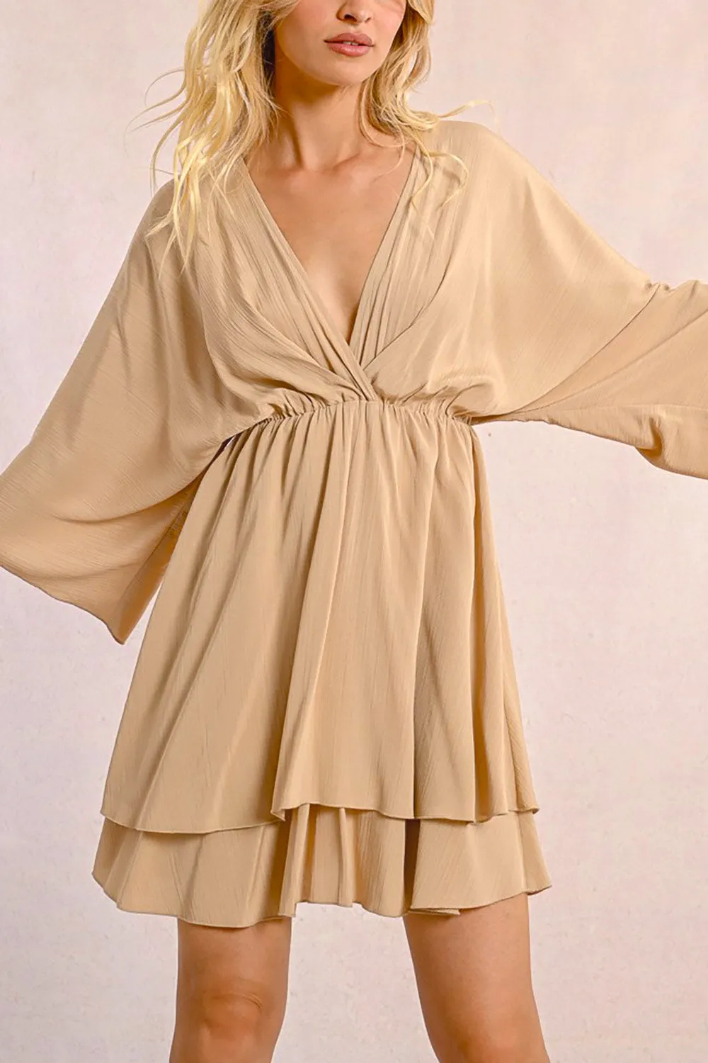 Aberdour Beige | Short Dress w/ Batwing Sleeves sold by Boutique 1861 product image thumbnail 2