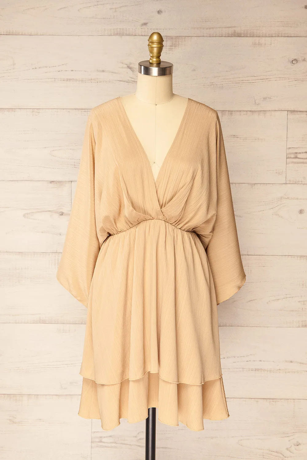 Aberdour Beige | Short Dress w/ Batwing Sleeves sold by Boutique 1861