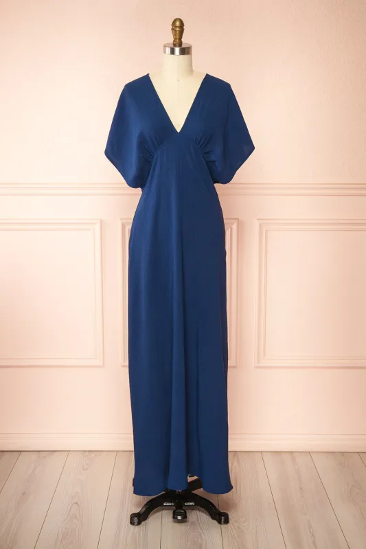 Scalloway Navy | Navy Long Dress w/ V-neck sold by Boutique 1861