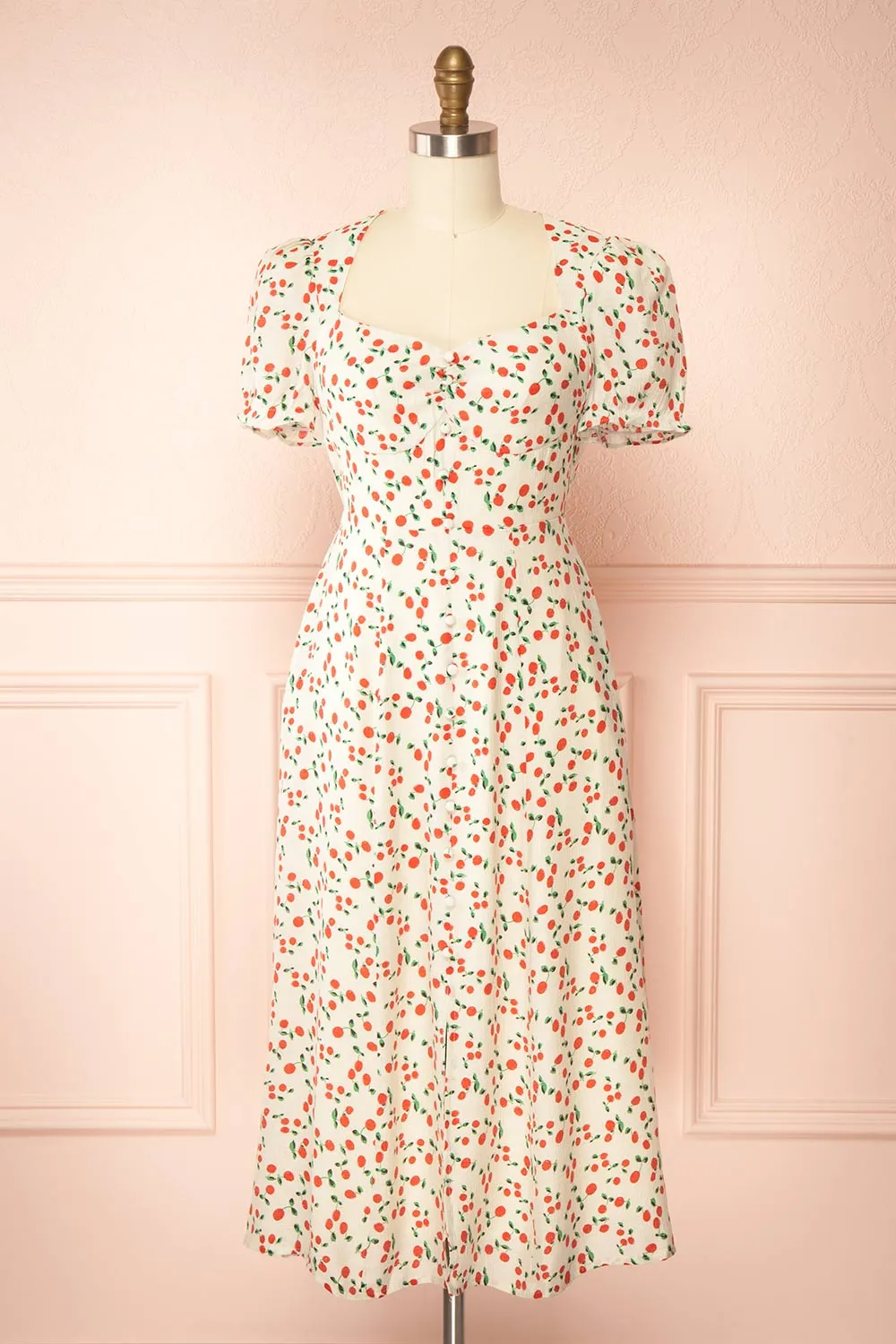Akkos | Short Sleeve Midi Dress w/ Orange Pattern sold by Boutique 1861