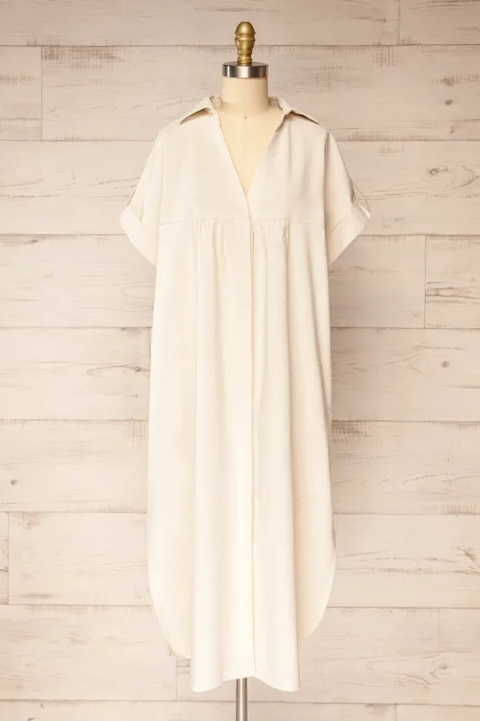 Betrice Beige | Oversized Button-Up Linen Dress sold by Boutique 1861