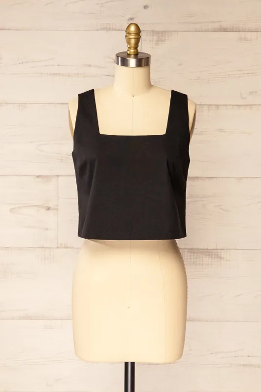Lukla Black | Cropped Linen Tank Top sold by Boutique 1861