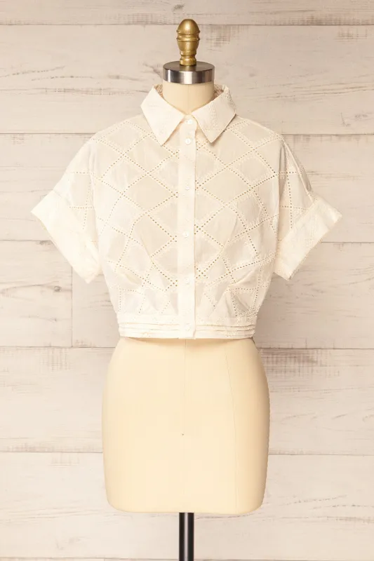 Mahone | Ivory Openwork Cropped Shirt sold by Boutique 1861