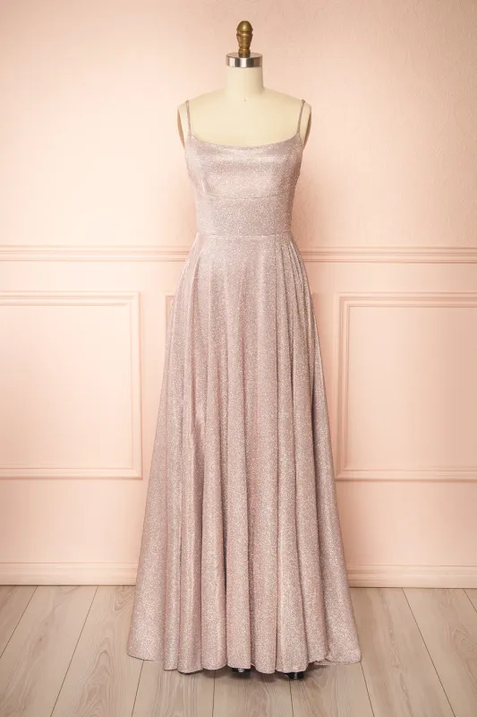 Fadia Mauve | Sparkly Maxi Dress w/ Slit and Pockets sold by Boutique 1861