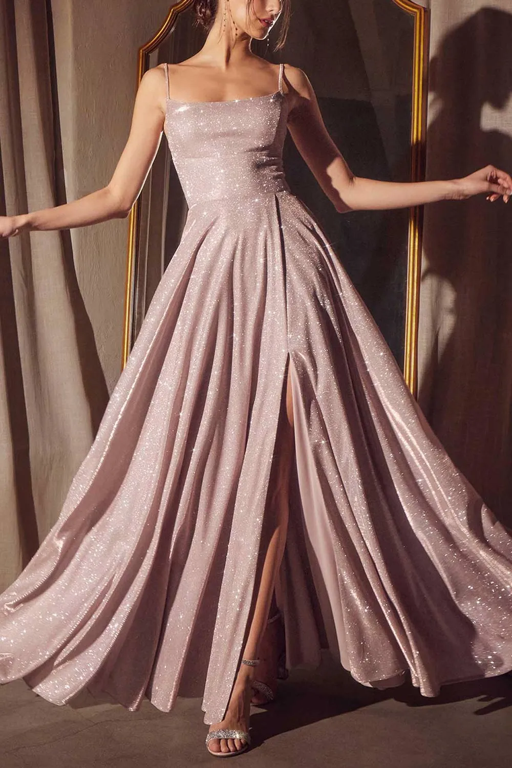 Fadia Mauve | Sparkly Maxi Dress w/ Slit and Pockets sold by Boutique 1861 product image thumbnail 2
