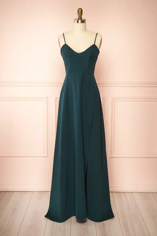 Vivina Green | A-line Maxi Dress w/ Open Back sold by Boutique 1861