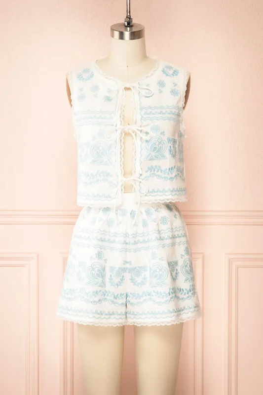 Set Azelie | White Sleeveless Top & Shorts with Pockets sold by Boutique 1861