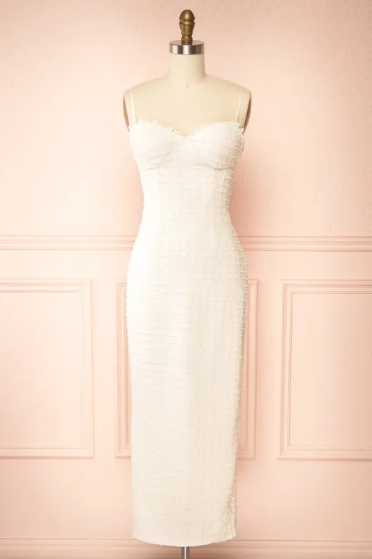 Kathia Ivory | Long Textured Fitted Dress made by Boutique 1861