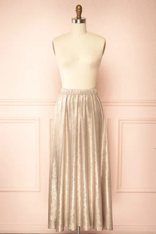 Jasmina | Long Golden Skirt sold by Boutique 1861
