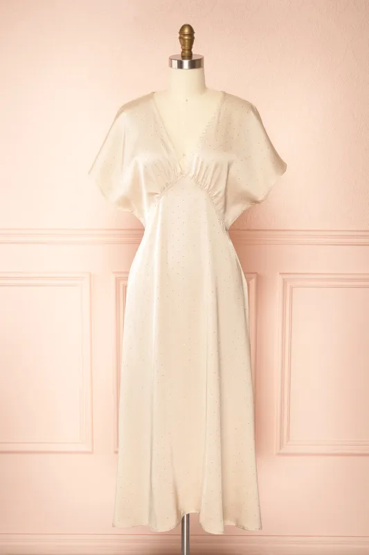 Armance | Champagne Satin Dress w/ Crystals sold by Boutique 1861