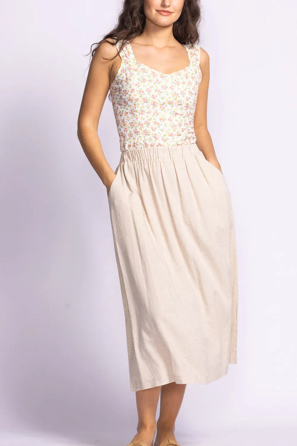 Cyriel | Beige Linen Midi Skirt w/ Pockets sold by Boutique 1861 product image thumbnail 2