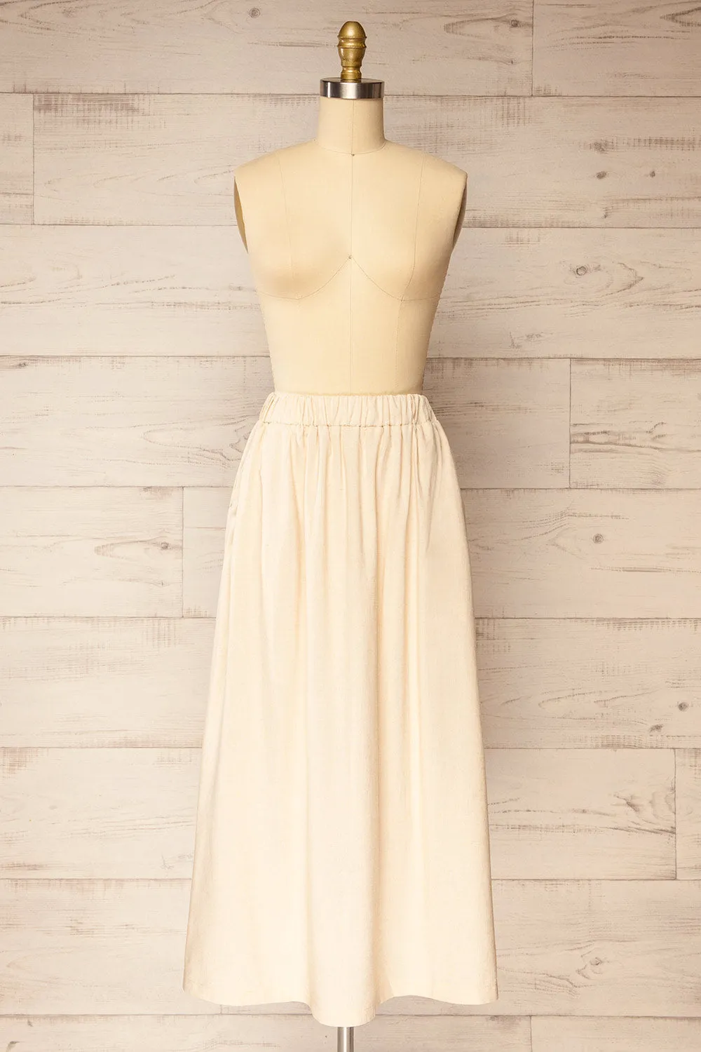 Cyriel | Beige Linen Midi Skirt w/ Pockets sold by Boutique 1861