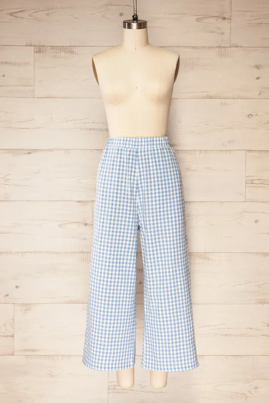 Khola | Wide-Leg Blue Gingham Pants with Pockets sold by Boutique 1861