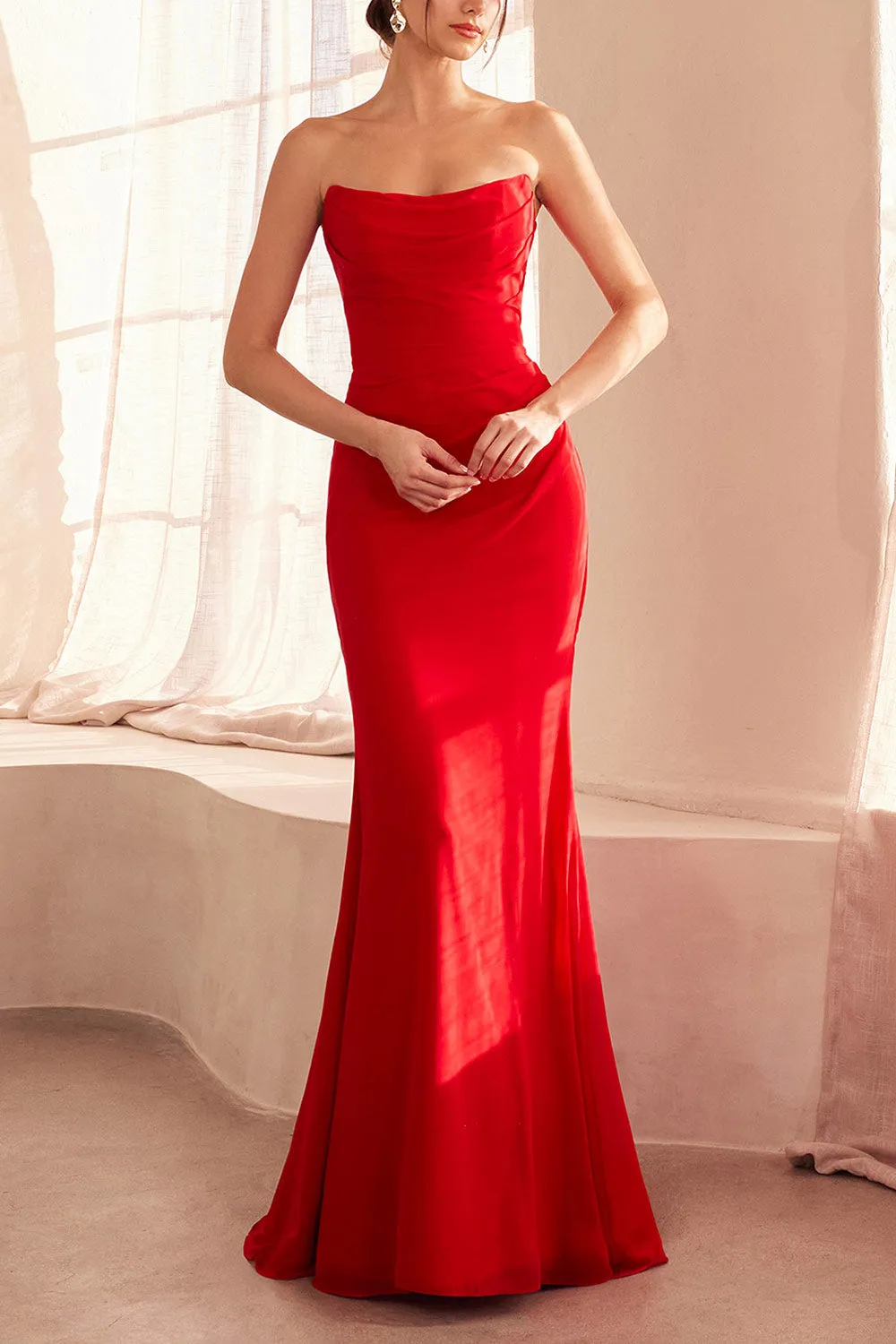 Marylin Red | Mermaid Draped Chiffon Dress sold by Boutique 1861 product image thumbnail 2