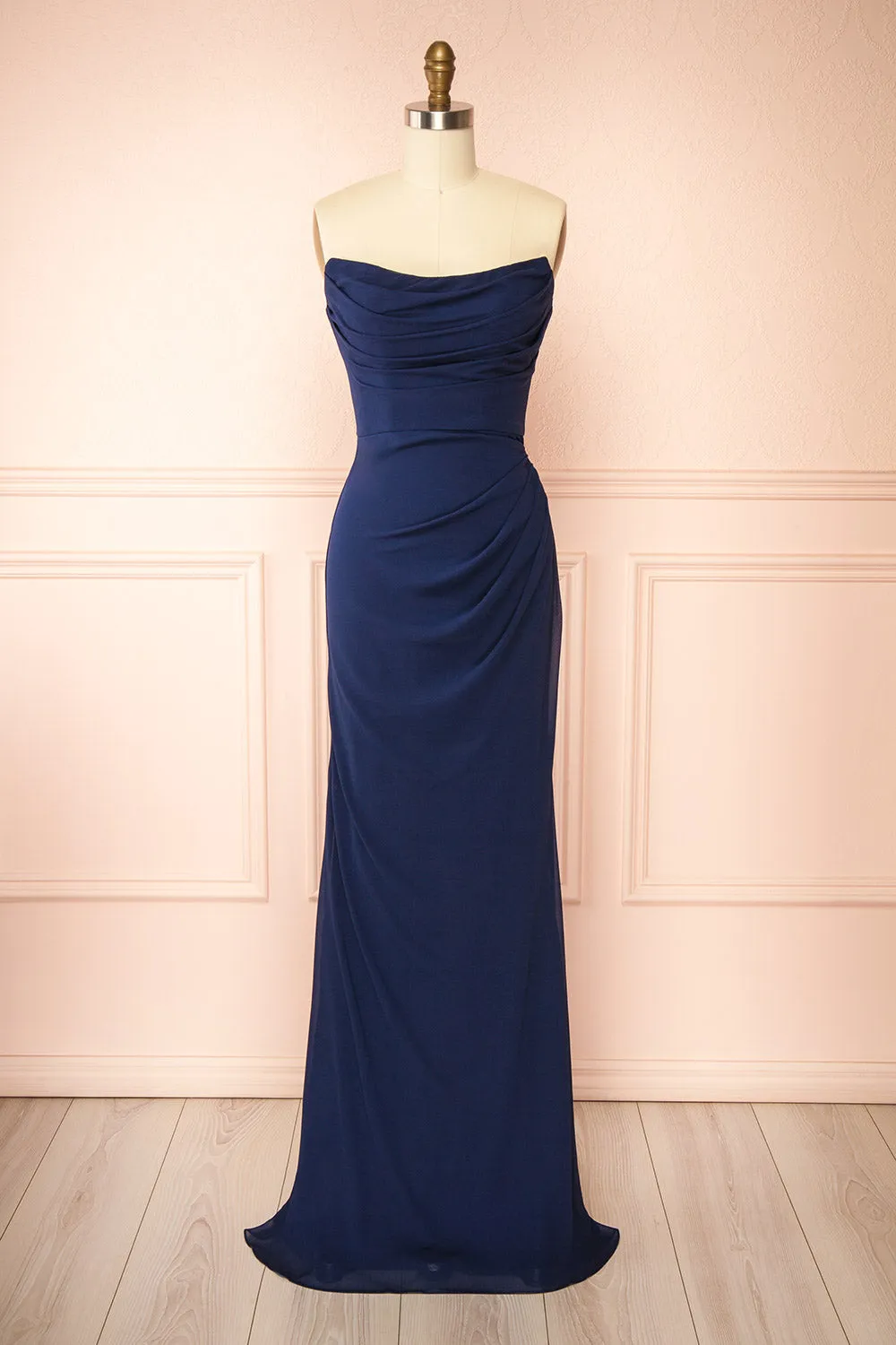 Marylin Navy | Mermaid Draped Chiffon Dress sold by Boutique 1861
