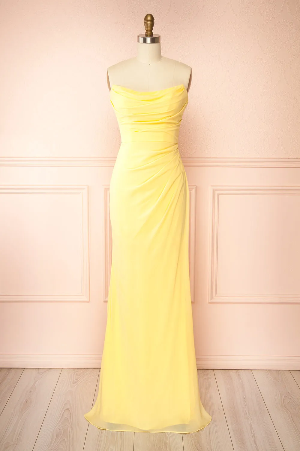 Marylin Light Yellow | Mermaid Draped Chiffon Dress sold by Boutique 1861