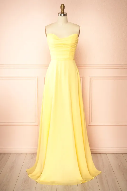 Janie Light Yellow | Chiffon Maxi Dress with Neck Scarf sold by Boutique 1861