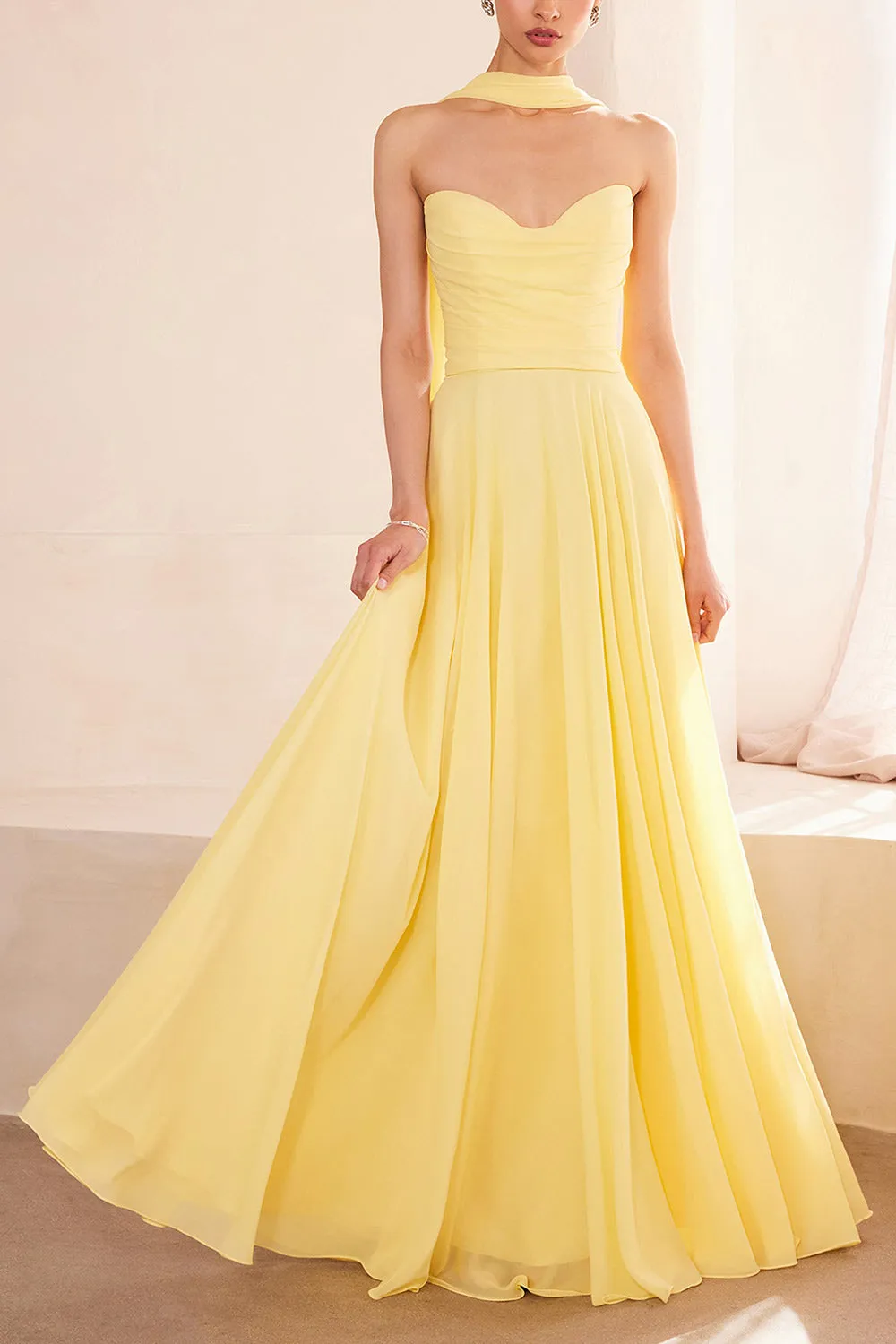 Janie Light Yellow | Chiffon Maxi Dress with Sweetheart Neckline sold by Boutique 1861 product image thumbnail 2