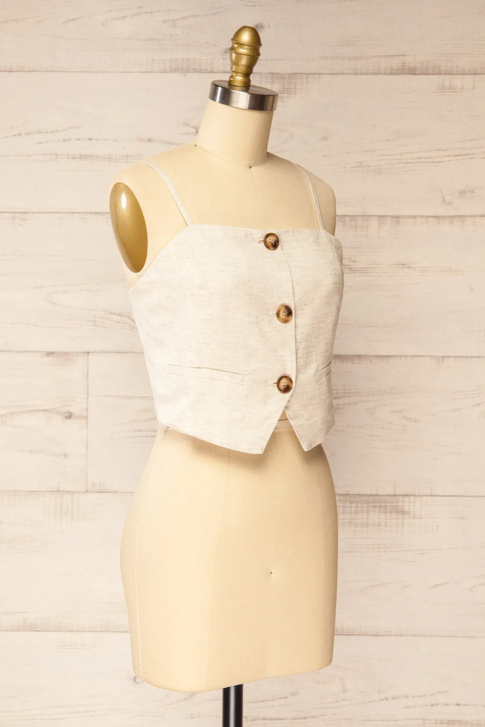 Malekhu | Beige Cropped Vest Top sold by Boutique 1861 product image thumbnail 3
