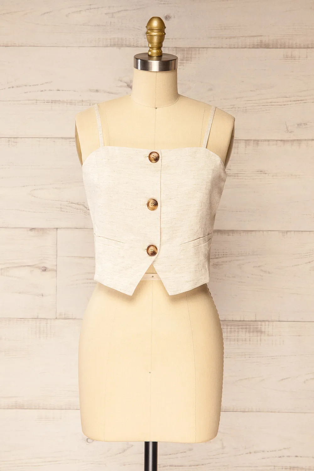 Malekhu | Beige Cropped Vest Top sold by Boutique 1861