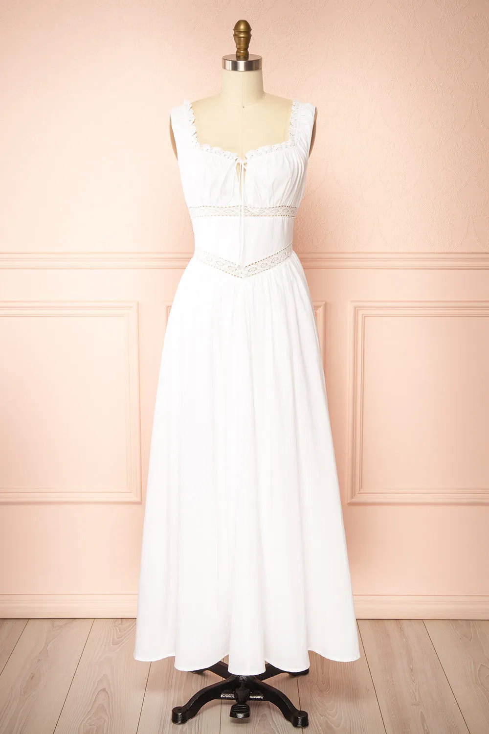 Dauphine | Midi White Dress with Sweetheart Neckline sold by Boutique 1861