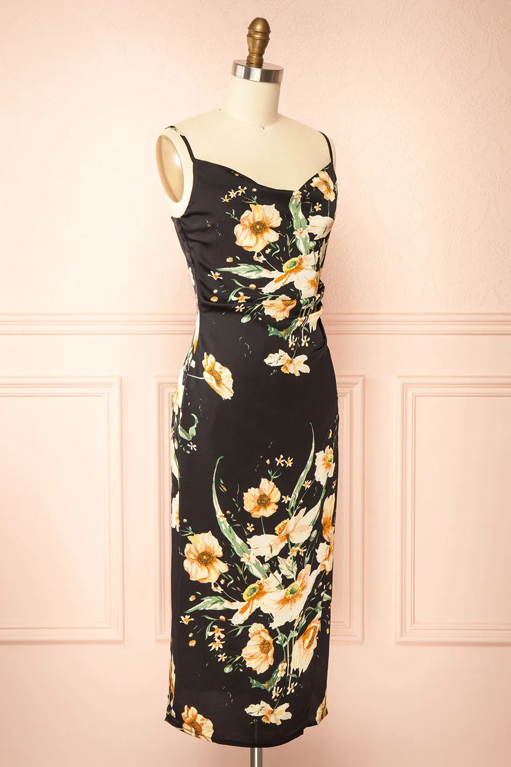 Yziah | Floral Cowl Neck Satin Midi Slip Dress sold by Boutique 1861 product image thumbnail 3