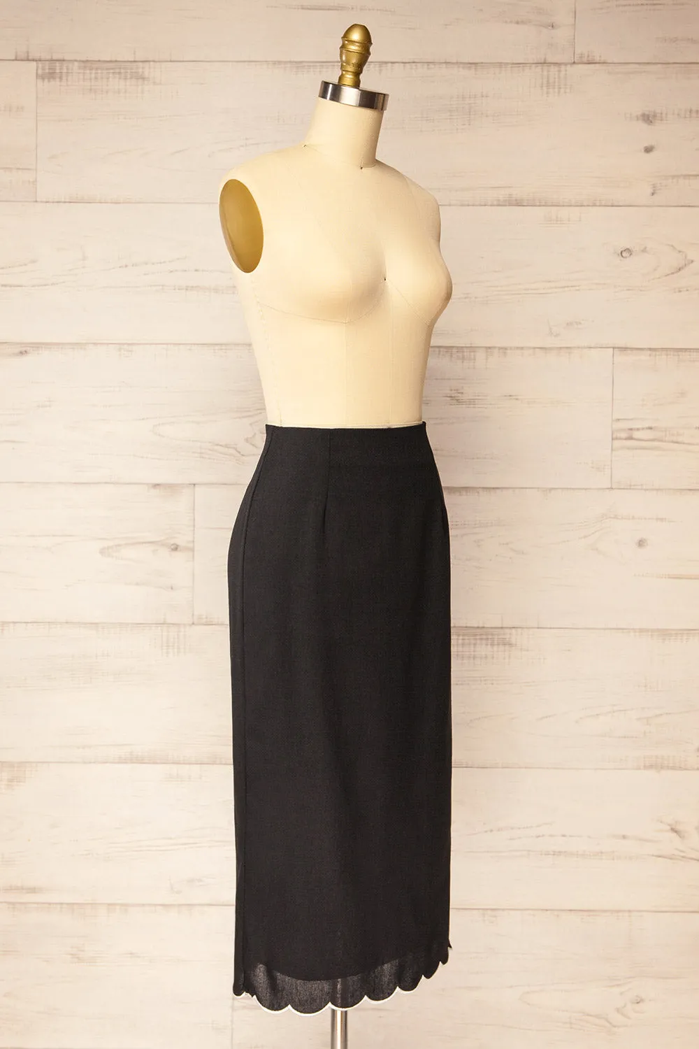 Kalissa | Black Midi Skirt w/ Scalloped Hem sold by Boutique 1861 product image thumbnail 3