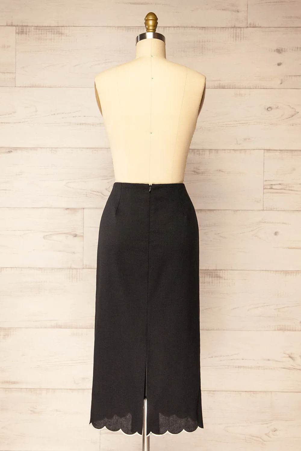 Kalissa | Black Midi Skirt w/ Scalloped Hem sold by Boutique 1861 product image thumbnail 5