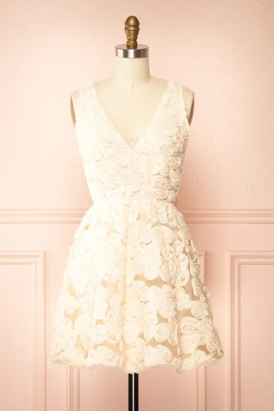 Gamatene | Short Mesh Dress with Chiffon Floral Embroidery sold by Boutique 1861