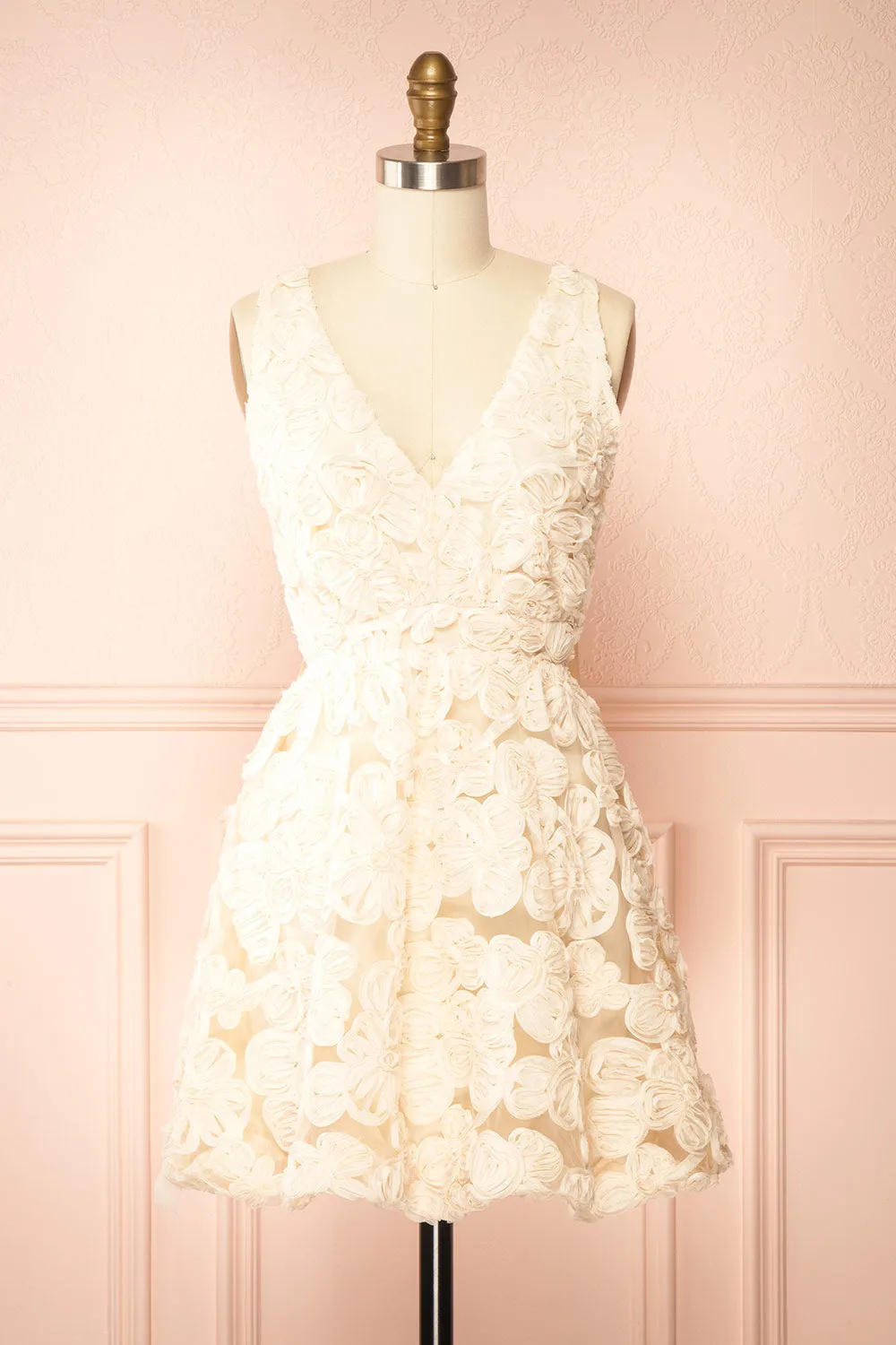 Gamatene | Short Mesh Dress with Chiffon Floral Embroidery sold by Boutique 1861