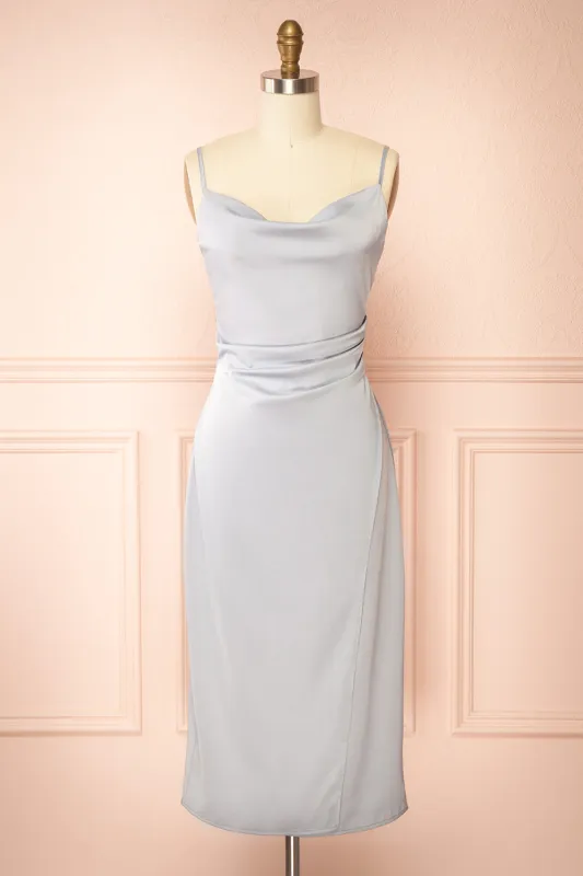 Chloe Grey | Cowl Neck Satin Midi Slip Dress sold by Boutique 1861