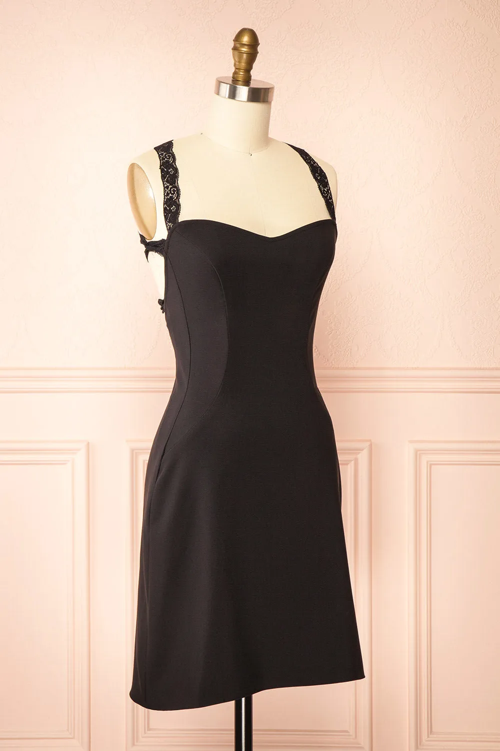 Aleyna | Short Black Dress with Lace Straps by Arti Gogna sold by Boutique 1861 product image thumbnail 4