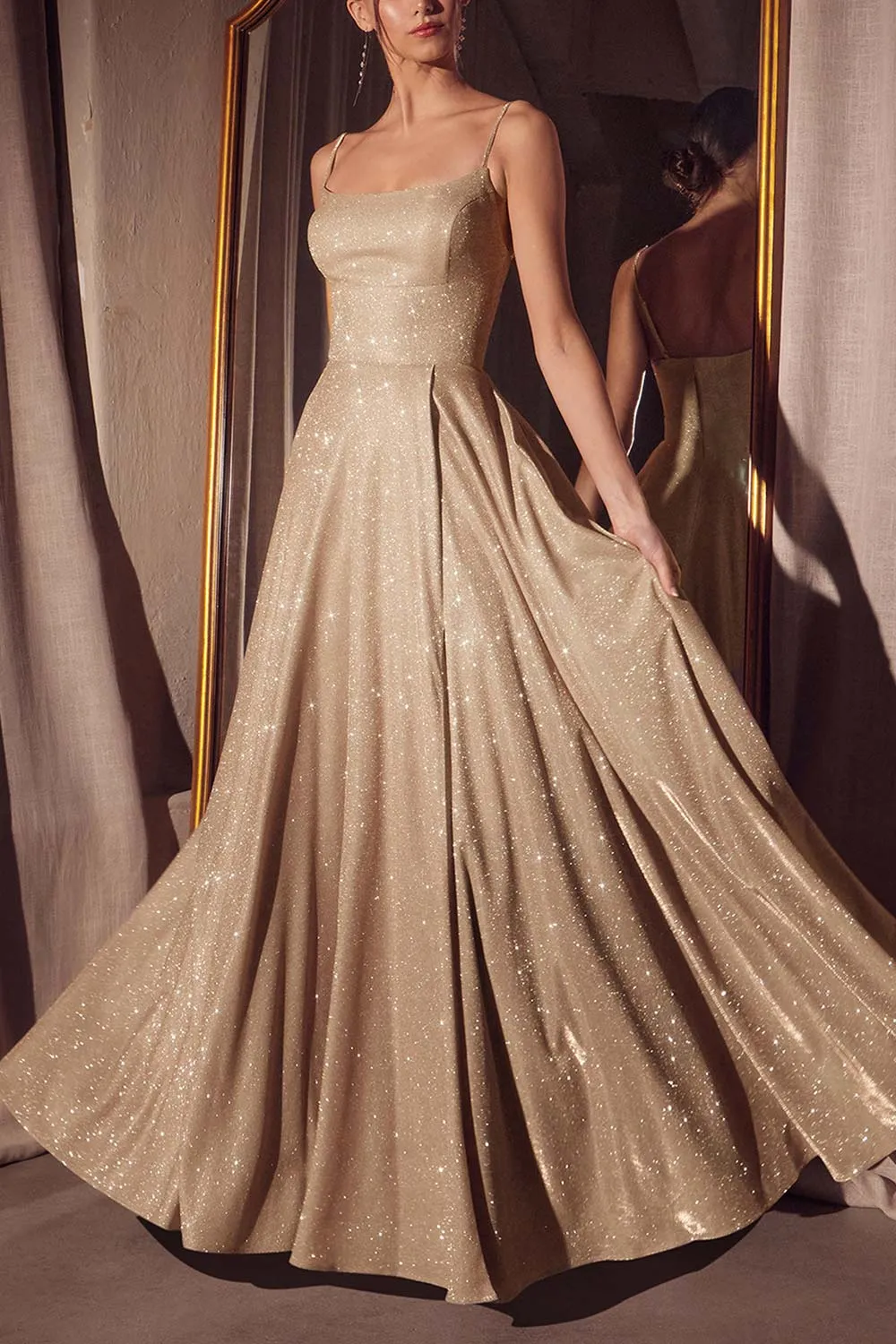 Fadia Champagne | Sparkly Maxi Dress w/ Slit and Pockets sold by Boutique 1861 product image thumbnail 2