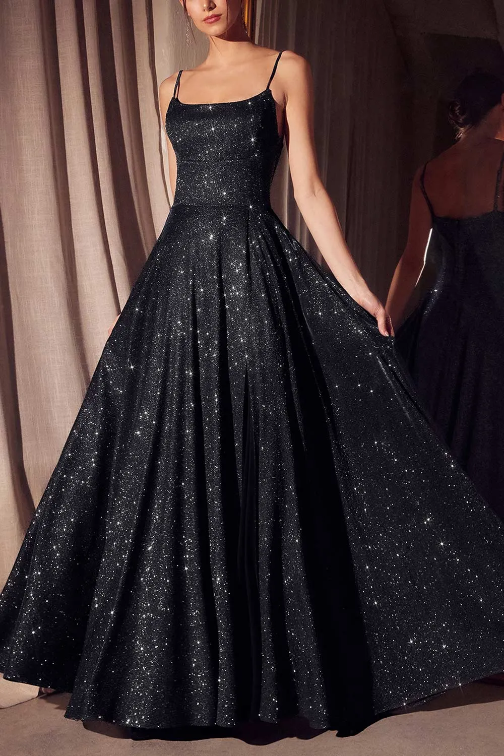 Fadia Black | Sparkly Maxi Dress w/ Slit and Pockets sold by Boutique 1861 product image thumbnail 2