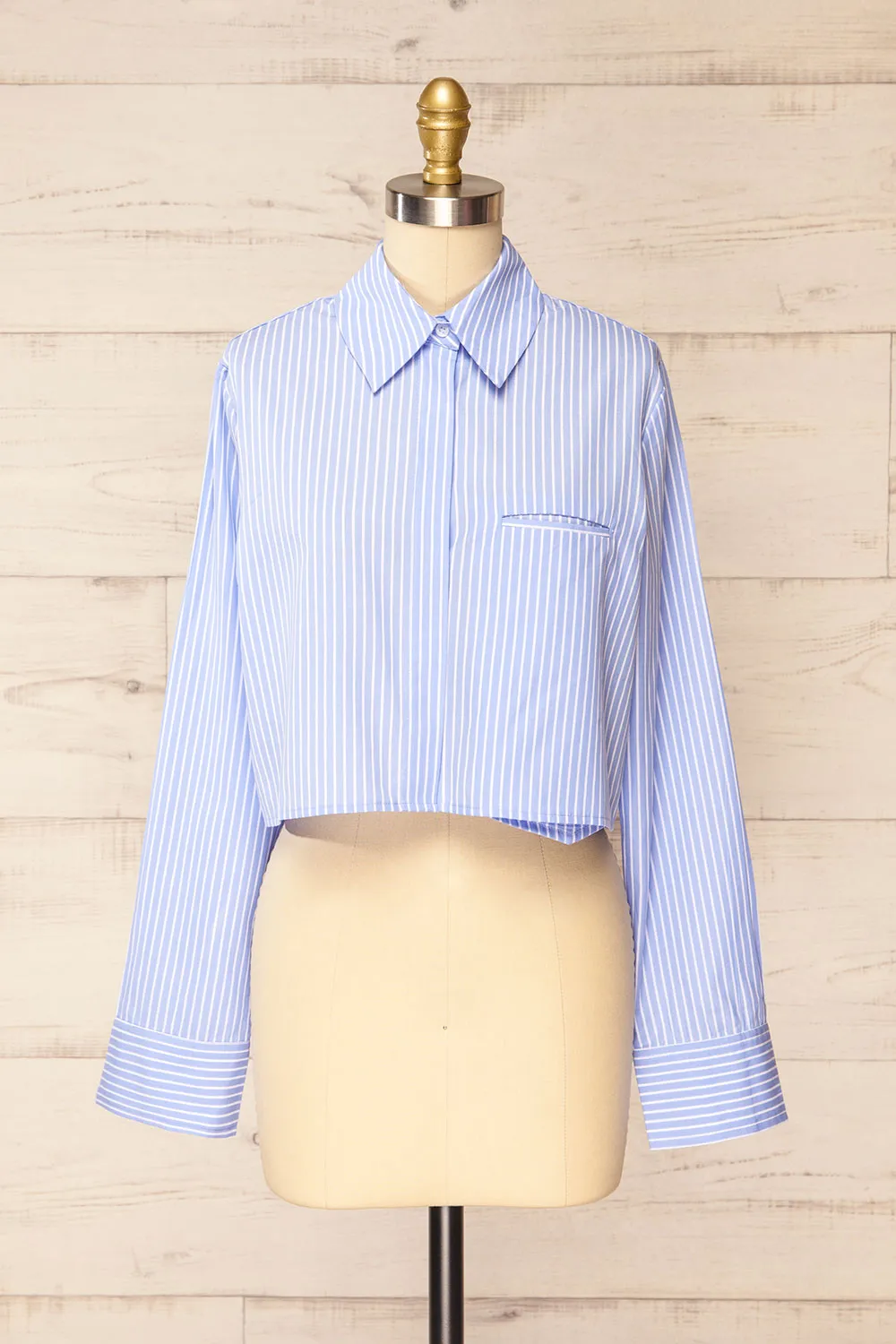 Chandler | Cropped Striped Blue Shirt sold by Boutique 1861