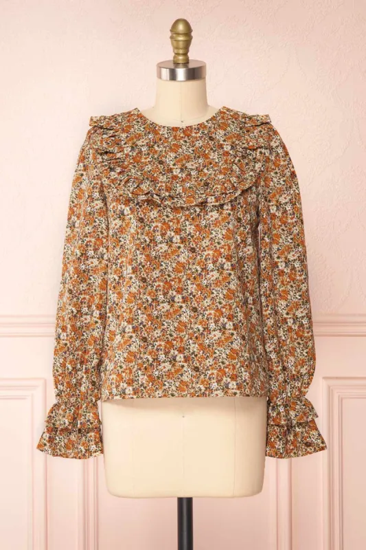 Pearlie | Puff Sleeve Floral Blouse w/ Ruffles sold by Boutique 1861