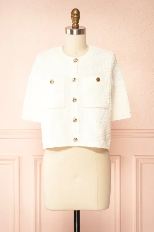 Nadima | Ivory Knit Cardigan w/ Pockets & Gold Buttons sold by Boutique 1861