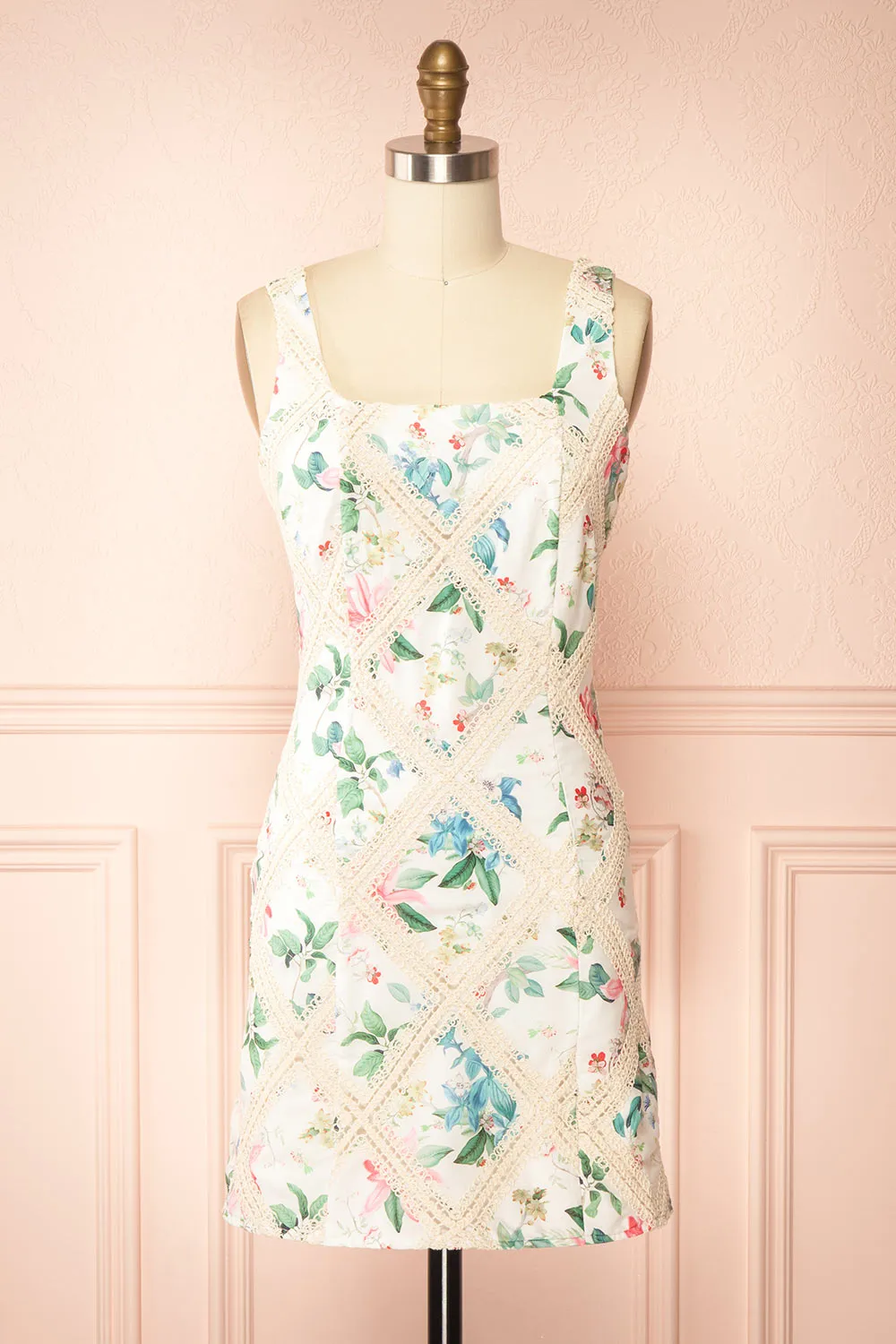 Veraya | Short White Floral Dress w/ Lace Detailing sold by Boutique 1861