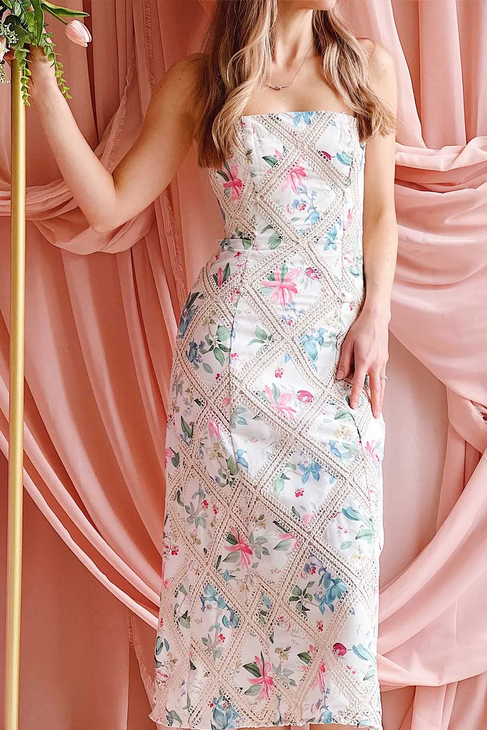 Manon | White Midi Floral Dress w/ Lace Detailing sold by Boutique 1861 product image thumbnail 2