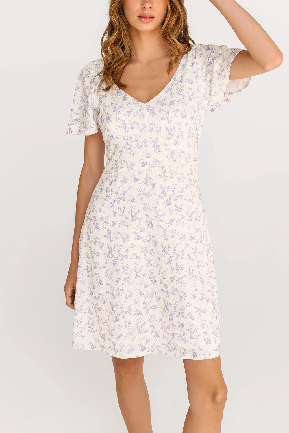 Evalie Floral Blue | White Short Floral Dress sold by Boutique 1861 product image thumbnail 3