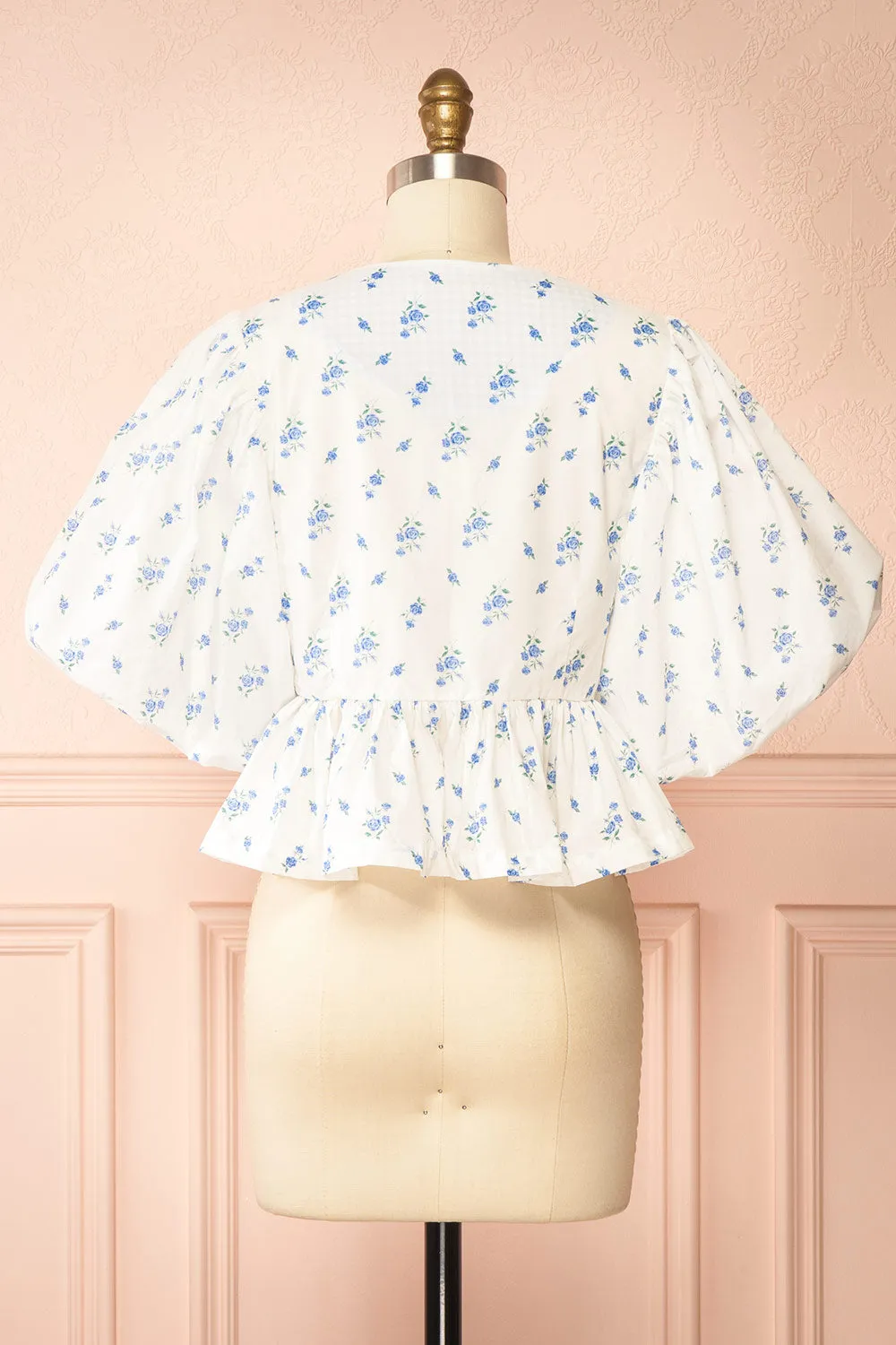 Mayssa Blue | Floral Tie-Front Puffy Sleeve Blouse sold by Boutique 1861 product image thumbnail 5