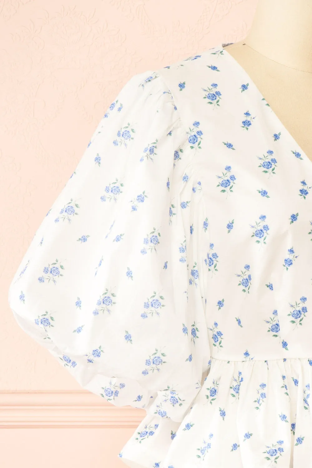 Mayssa Blue | Floral Tie-Front Puffy Sleeve Blouse sold by Boutique 1861 product image thumbnail 4