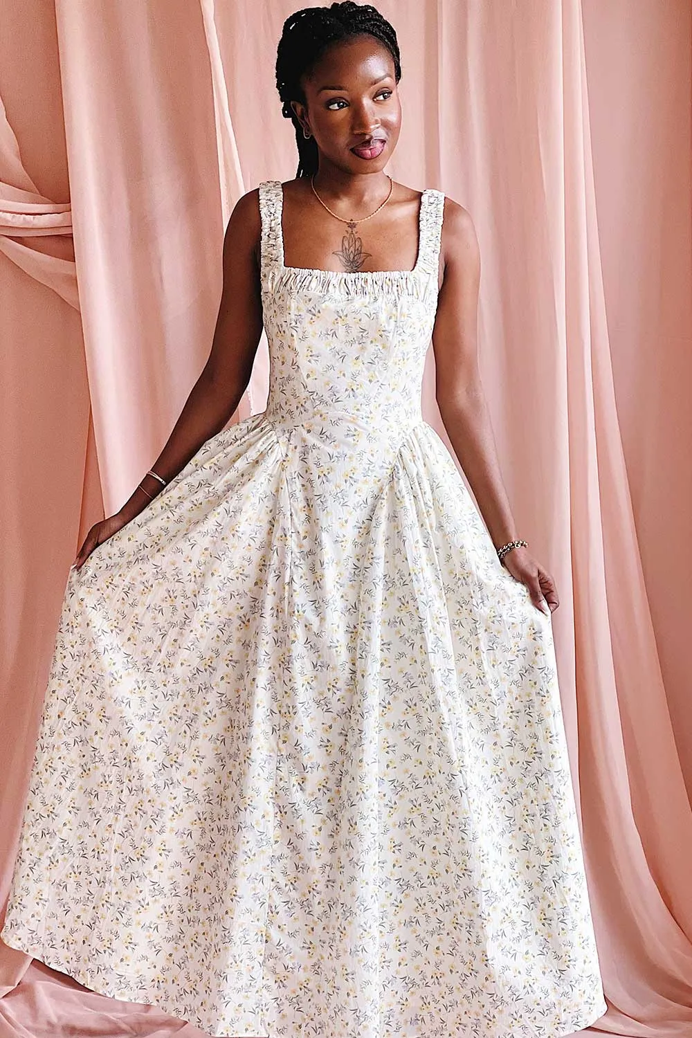 Maiko | Yellow Floral Pattern Maxi Dress sold by Boutique 1861 product image thumbnail 2