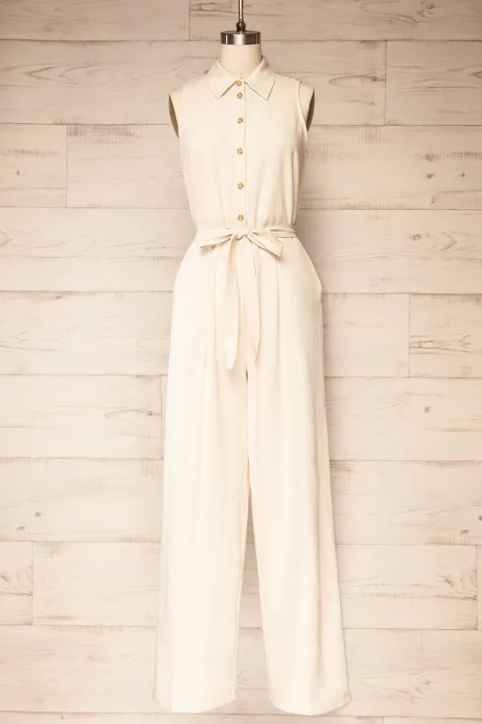 Baotou | Beige Jumpsuit with Belt and Pockets sold by Boutique 1861