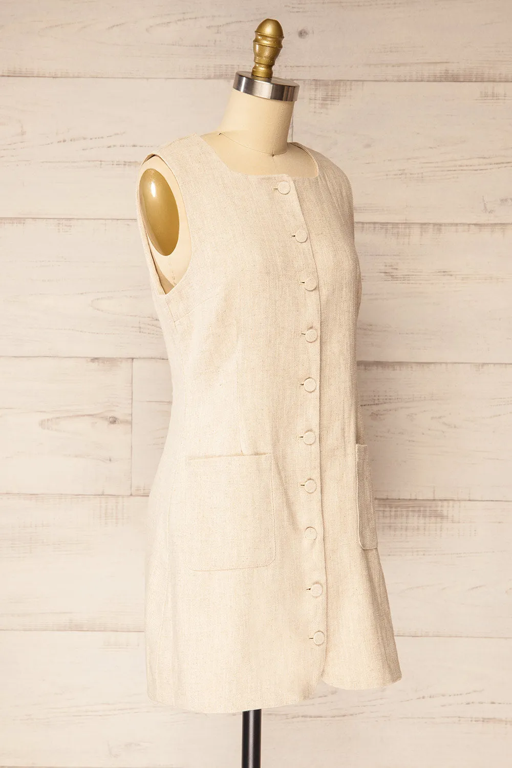Ghami | Beige Button-Down Mini Dress with Pockets sold by Boutique 1861 product image thumbnail 3